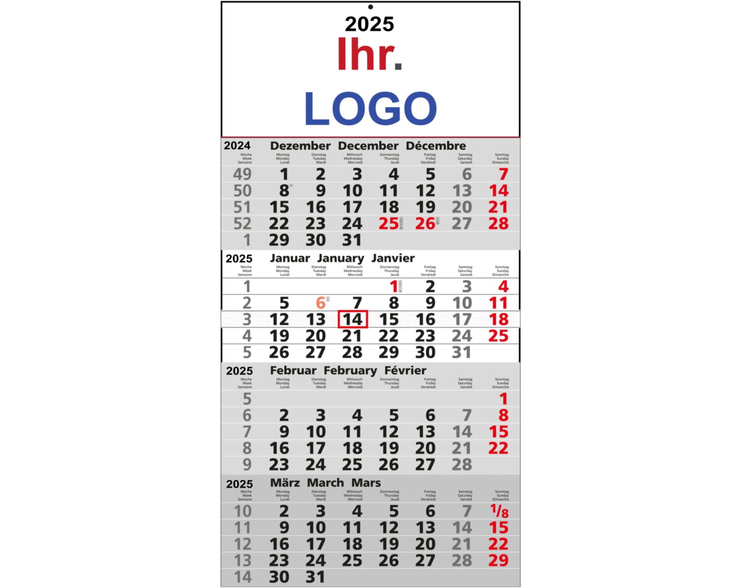 4-Monats Kalender 2025