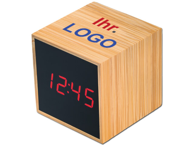 Bambus LED-Clock als bedrucktes Werbegeschenk